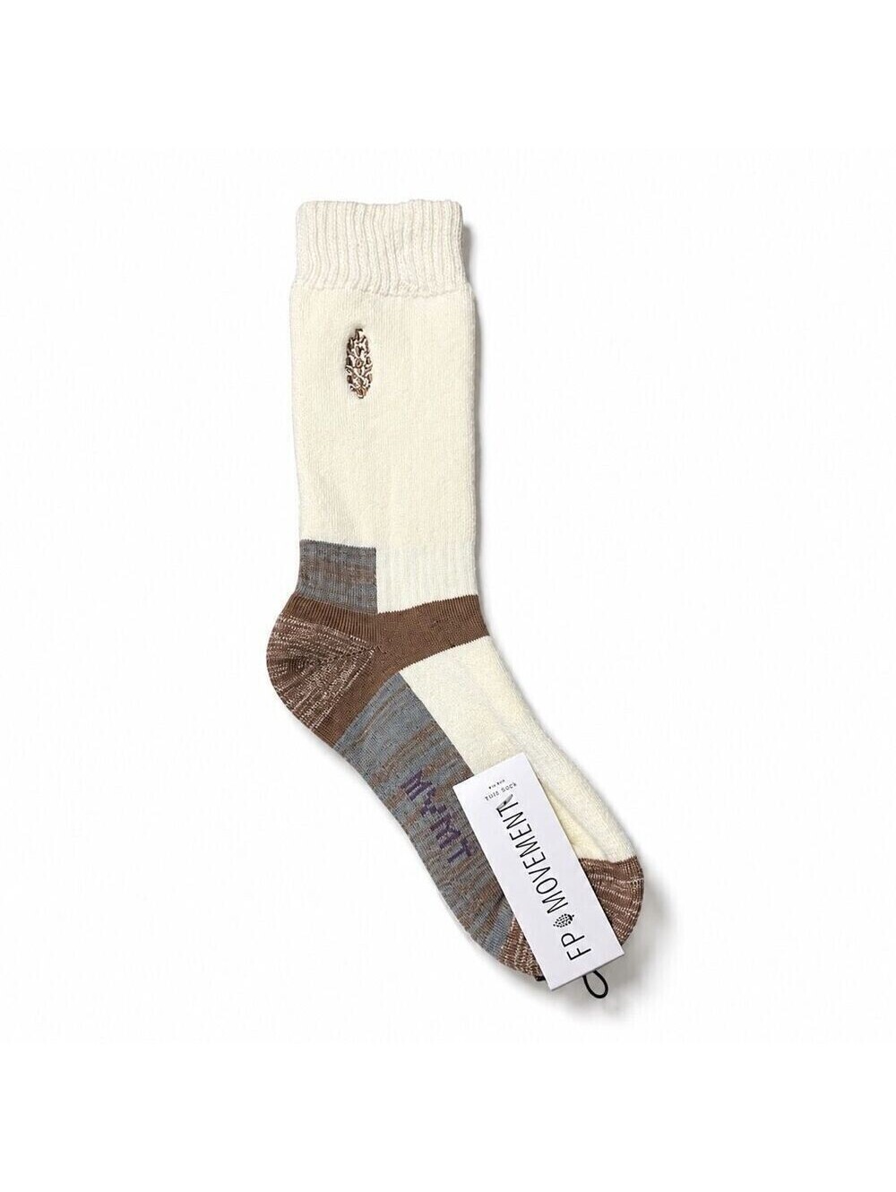 Free People FP Movement Tube Socks Logo Crew Ivory Brown Gray One Size